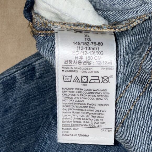 Gap Kids Overalls Girls XL Denim Blue Relaxed Distressed Bootcut Cotton - Picture 8 of 9